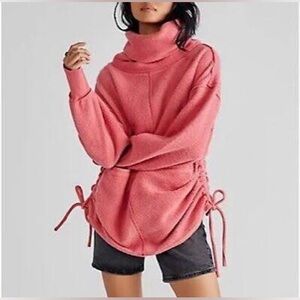 Free People S pink Fireside Funnelneck fleece pullover